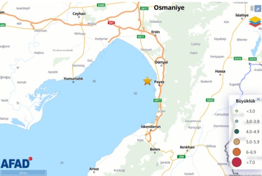 Hatay'da 4.5 büyüklüğünde bir deprem oldu